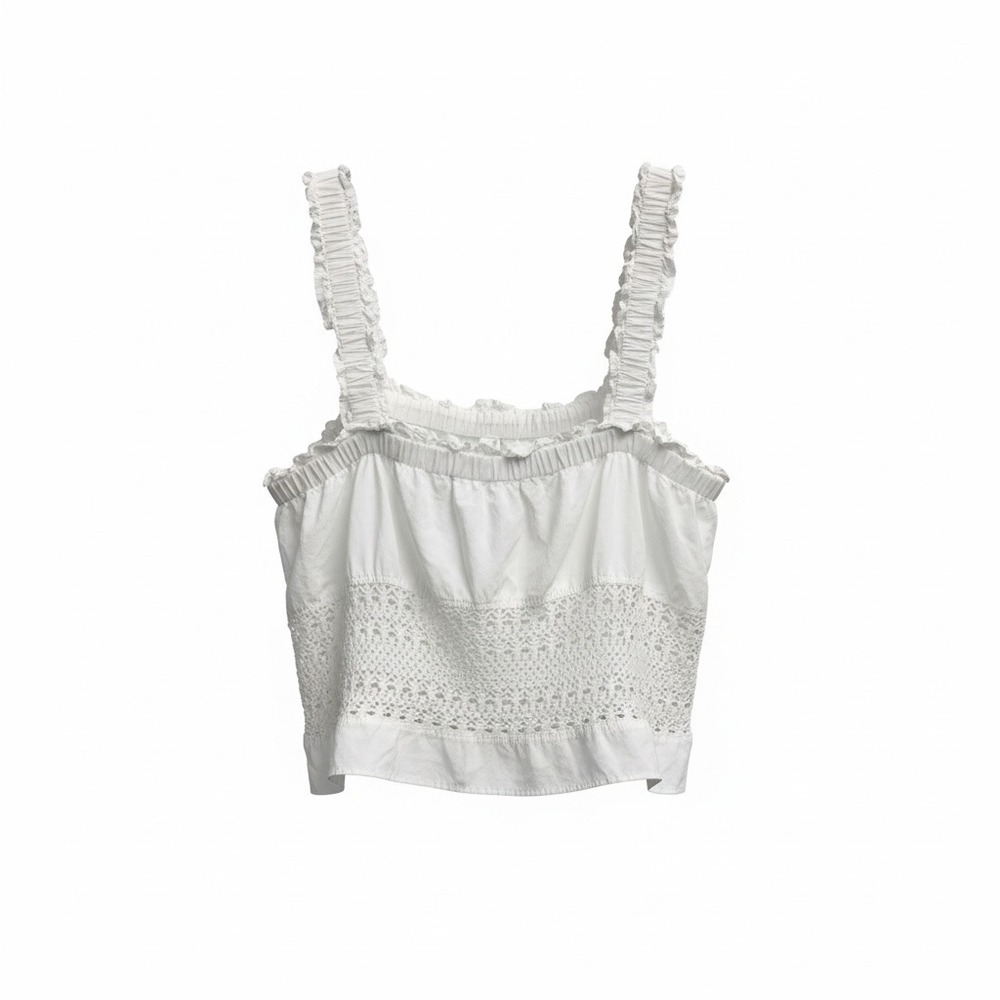 CeCe Lace Crochet Cropped Tank Top Womens L White Cottagecore Boho Coquette